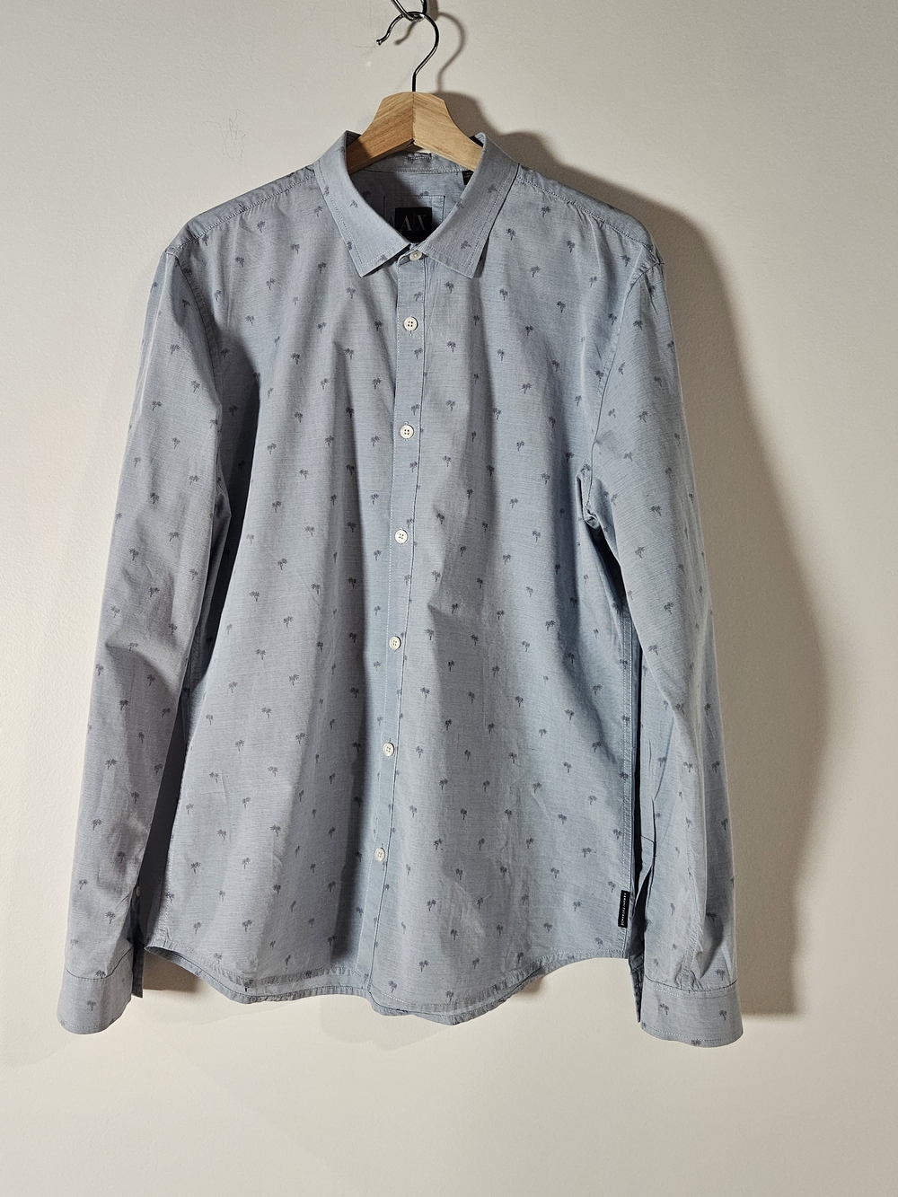 Armani Exchange Light Blue Palm Tree Dress Shirt Size Large